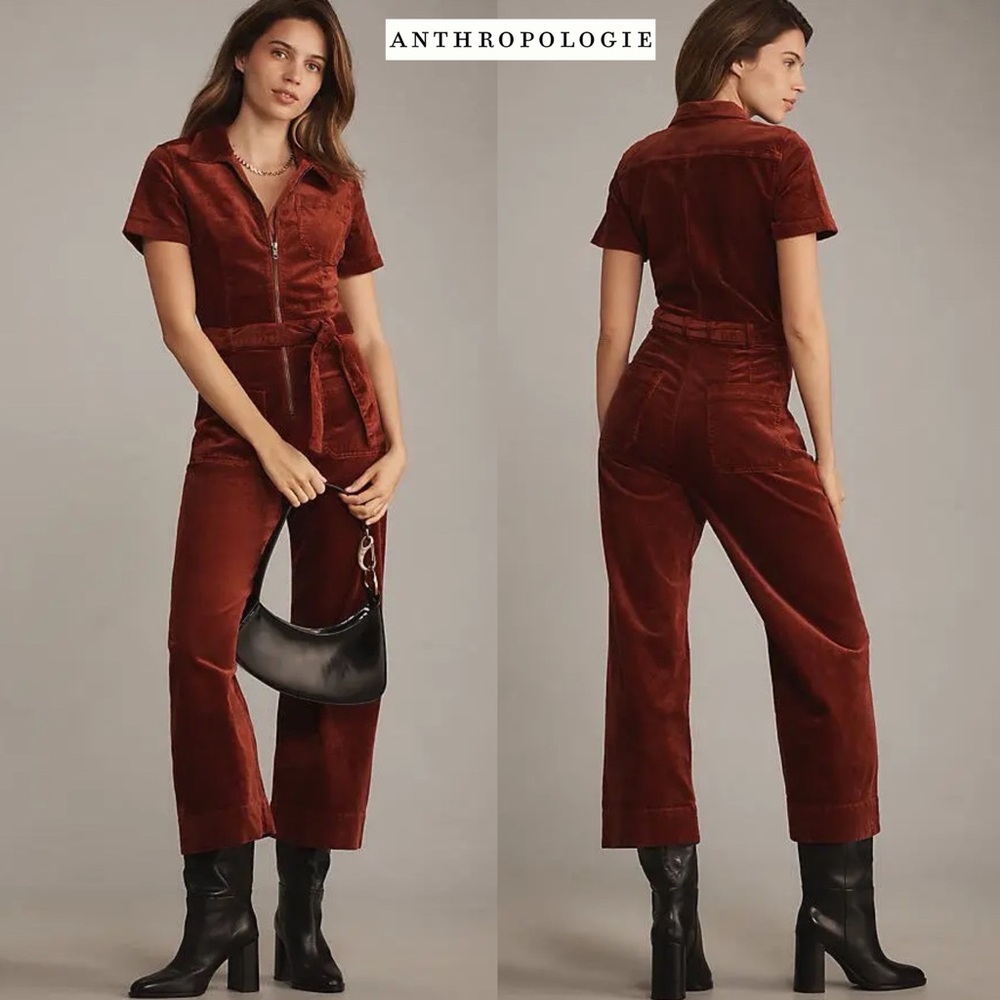 NWT Anthropologie MAEVE The Colette Weekend Corduroy Jumpsuit Cinnamon 14 Tall